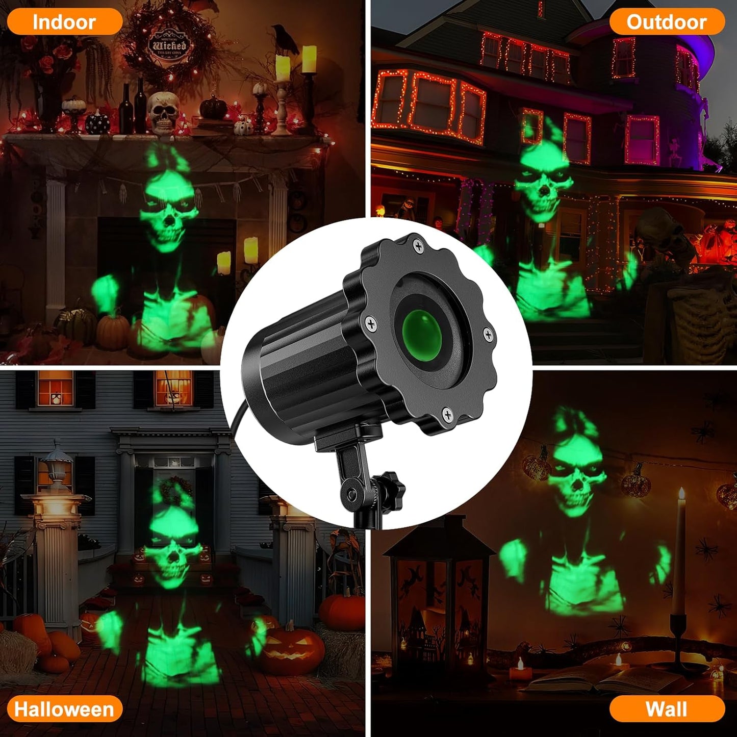 Halloween Projector Lights Outdoor,2025 Upgraded 3D Dynamic Skull Ghost Decorations Light,Clearer Skull HD Patterns,Night Light for Home Window Wall Halloween Decor