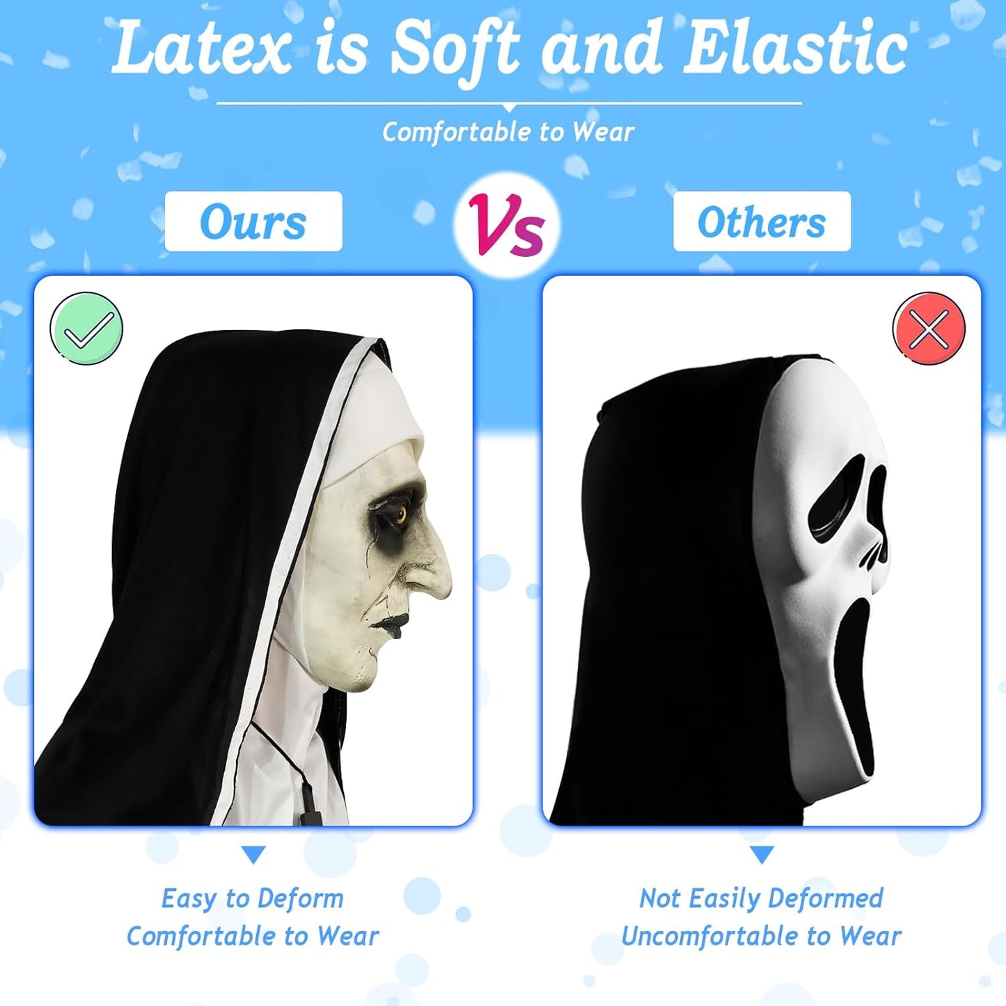 2024 Nun Scary Mask,Halloween Party Scary Full Head Costume Mask with Cross Necklace
