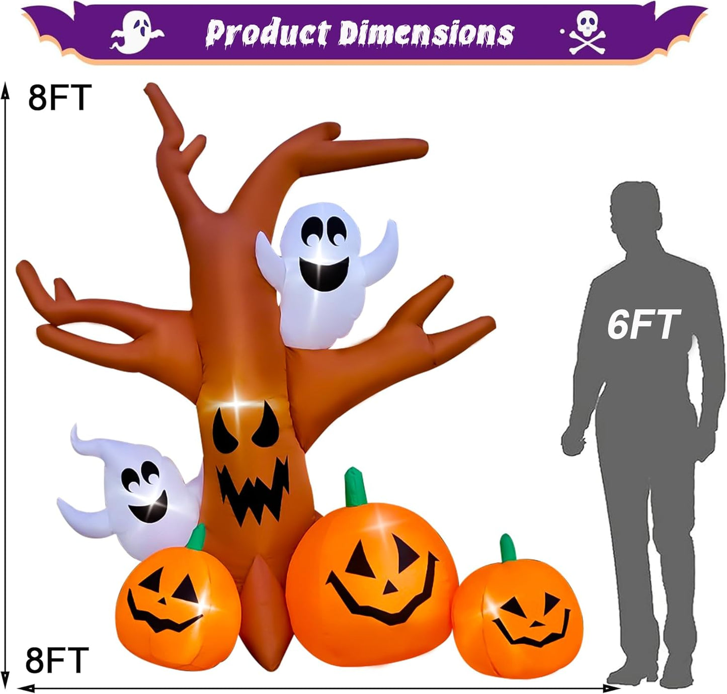 8 Ft Halloween Inflatable Dead Tree with Ghosts Pumpkins Decoration Blow up Decor for Lawn Patio Indoor Outdoor Home Yard Party