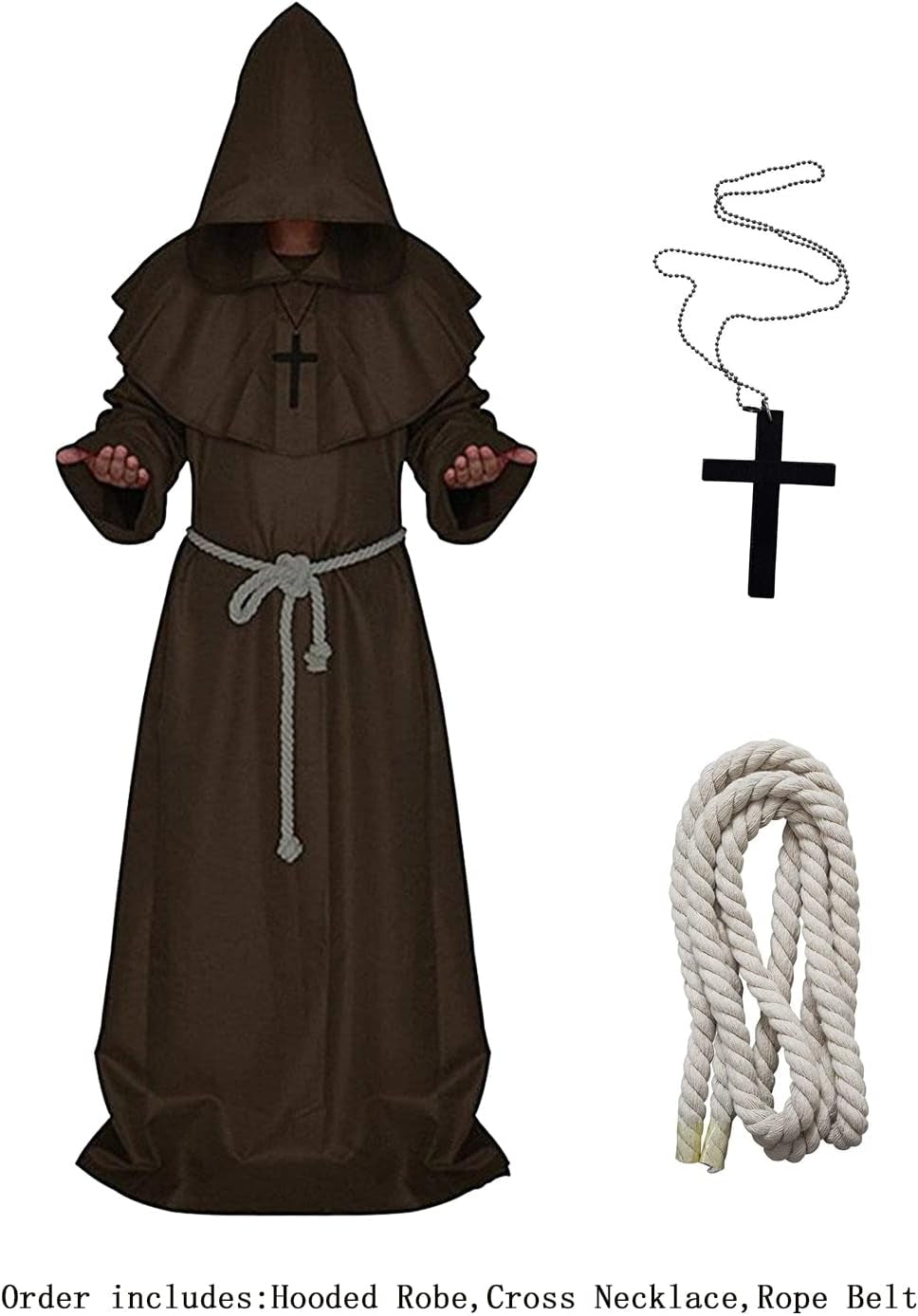 Friar Medieval Hooded Monk Renaissance Priest Robe Costume Cosplay