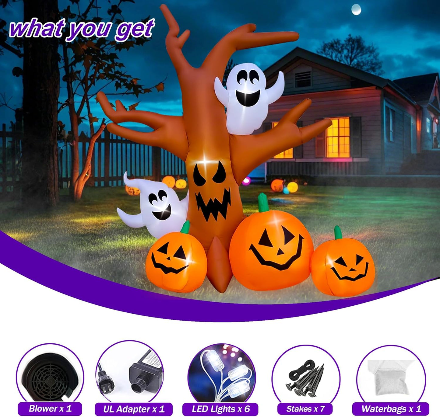 8 Ft Halloween Inflatable Dead Tree with Ghosts Pumpkins Decoration Blow up Decor for Lawn Patio Indoor Outdoor Home Yard Party
