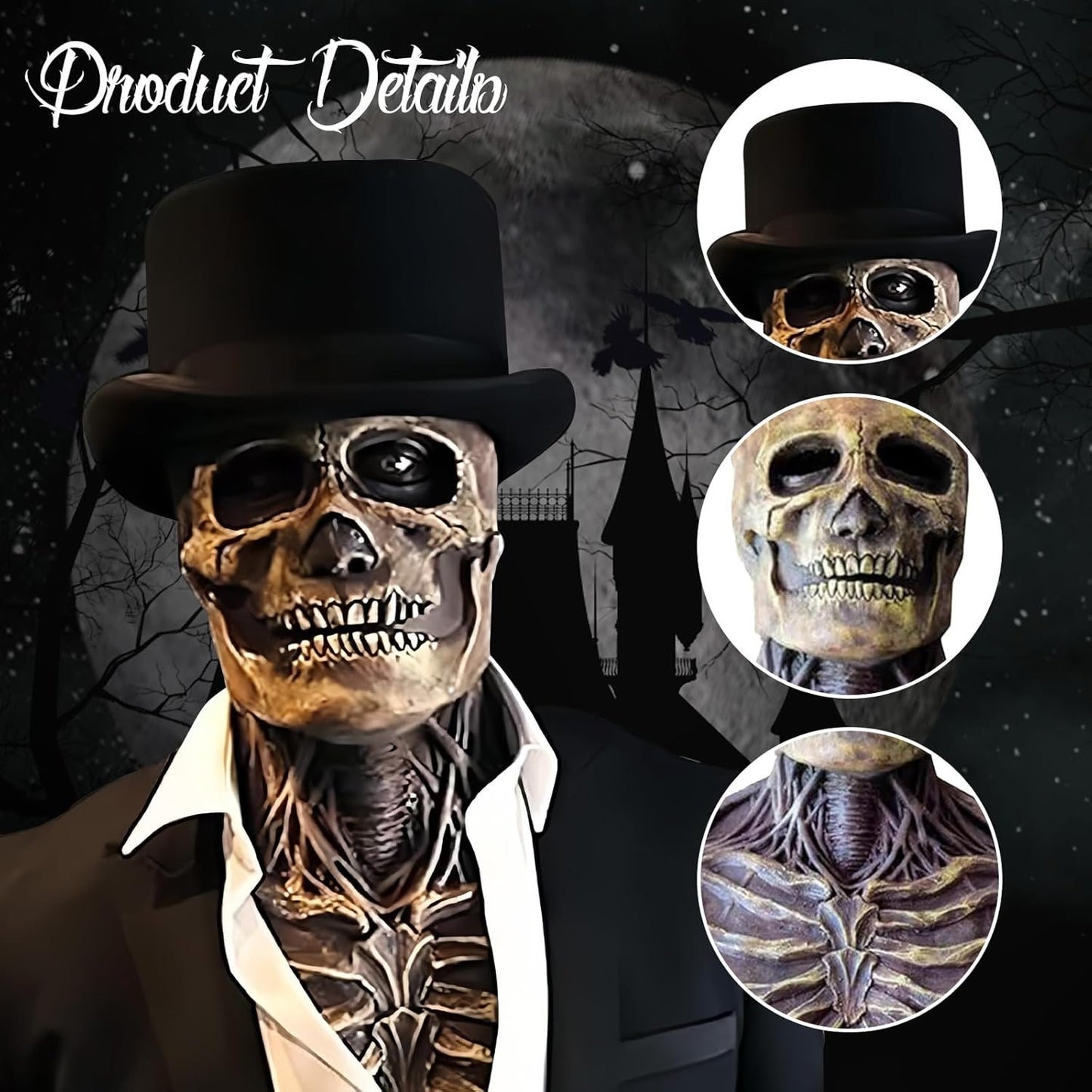 Halloween Skull Mask,Scary Full Head Horror Mask with Movable Jaw, Scary Realistic Latex Helmet Cosplay Party Props