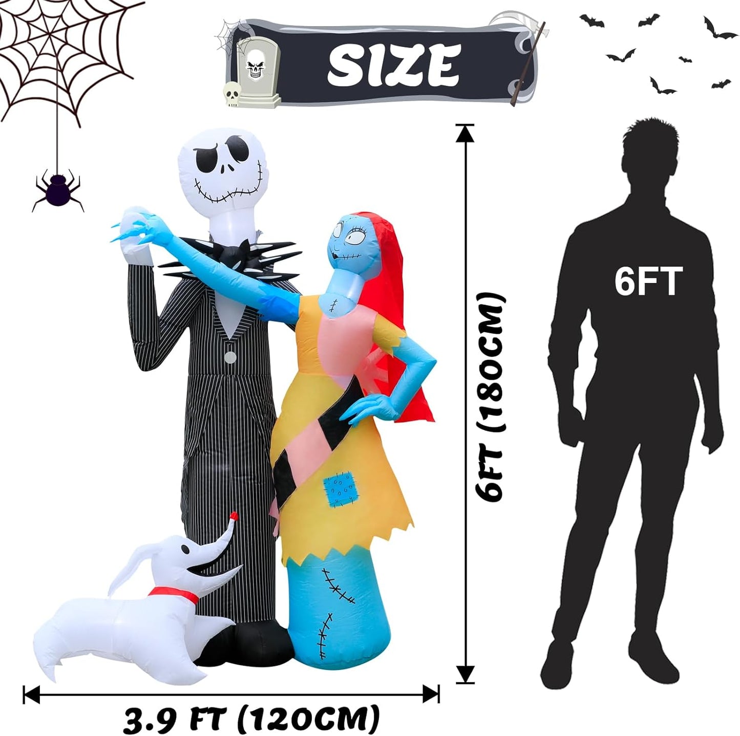 6 Ft Inflatable Halloween Yard Decorations Outdoor - Halloween Skeleton and Dog Blow up Decoration - Built-In - for Halloween Outdoor Lawn Decorations