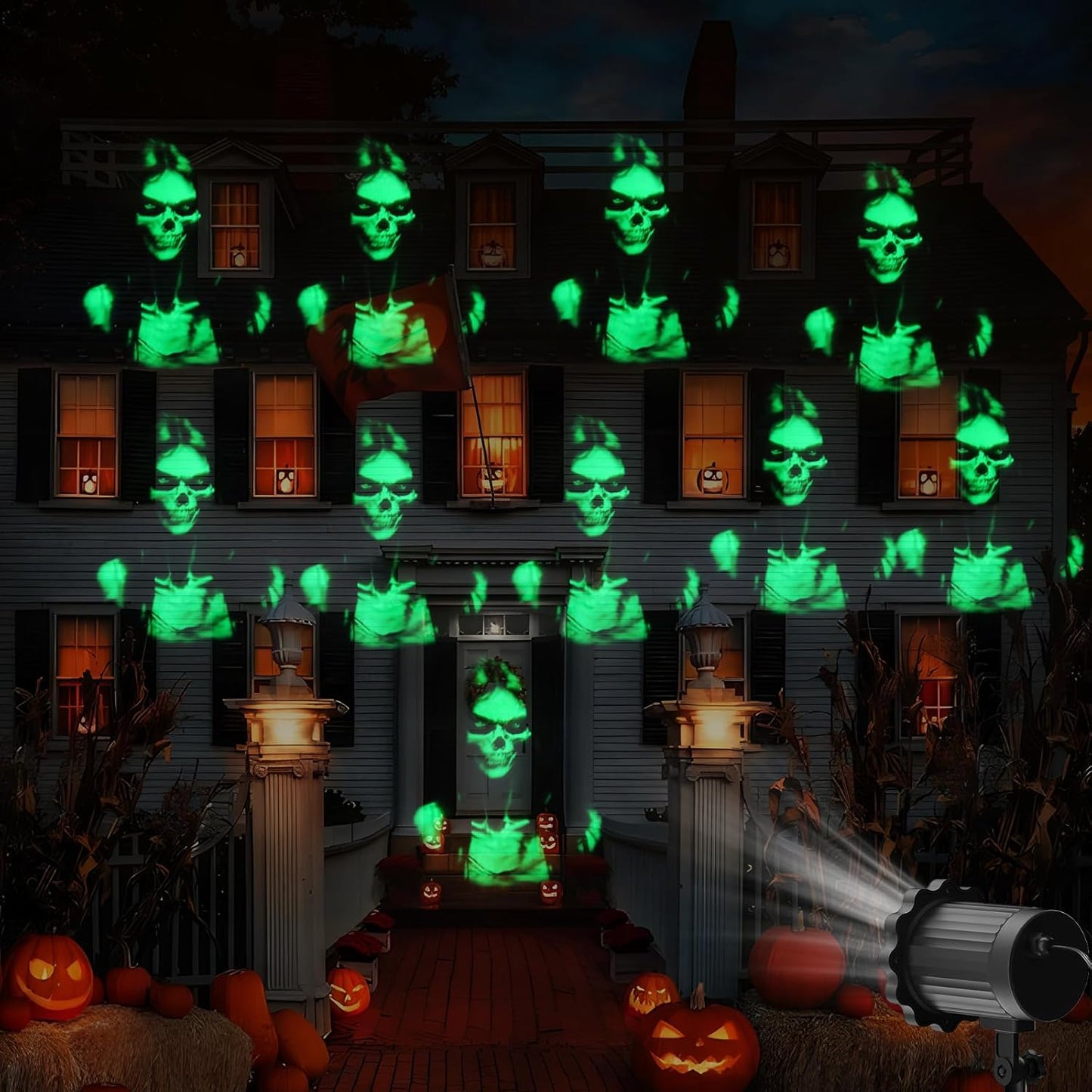 Halloween Projector Lights Outdoor,2025 Upgraded 3D Dynamic Skull Ghost Decorations Light,Clearer Skull HD Patterns,Night Light for Home Window Wall Halloween Decor