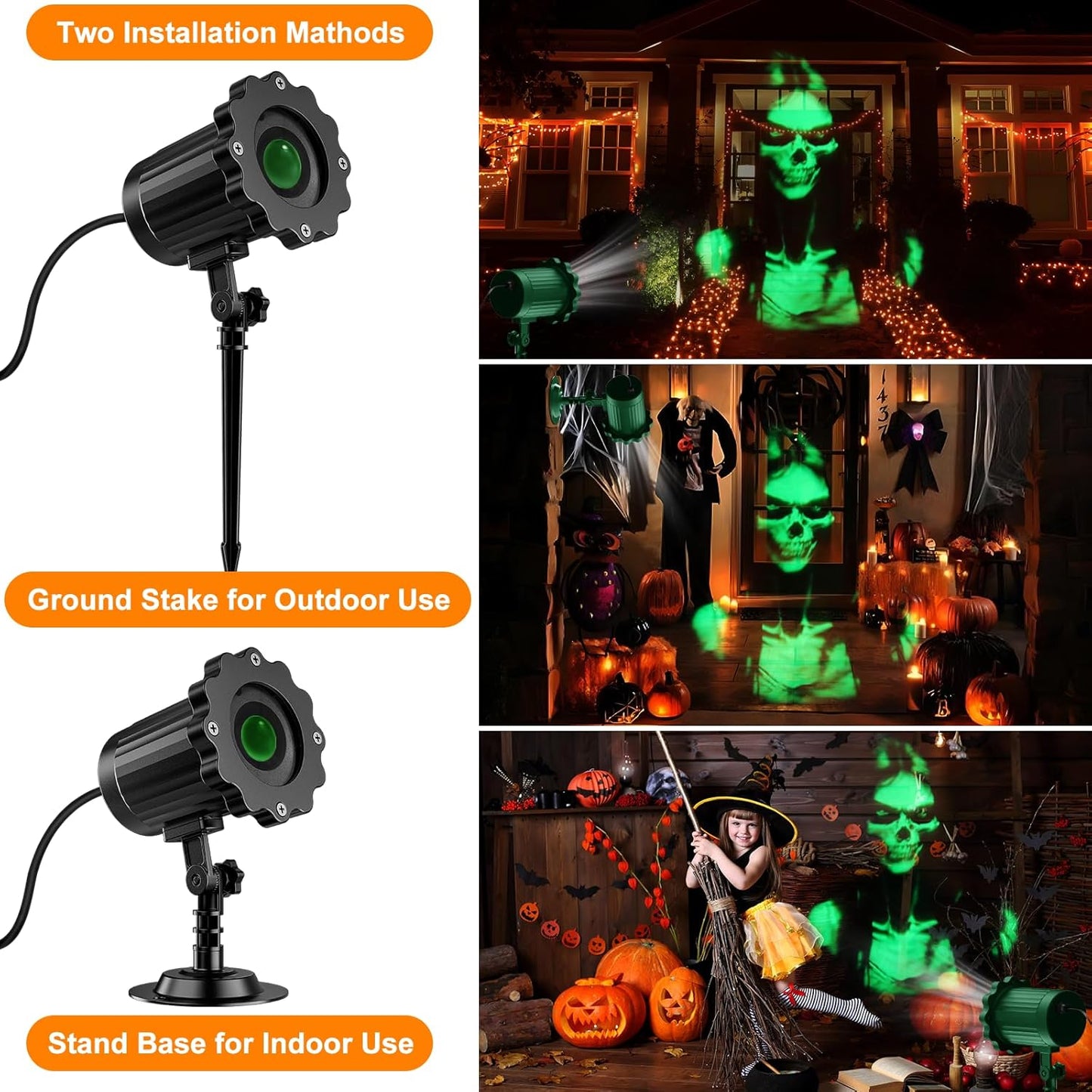 Halloween Projector Lights Outdoor,2025 Upgraded 3D Dynamic Skull Ghost Decorations Light,Clearer Skull HD Patterns,Night Light for Home Window Wall Halloween Decor