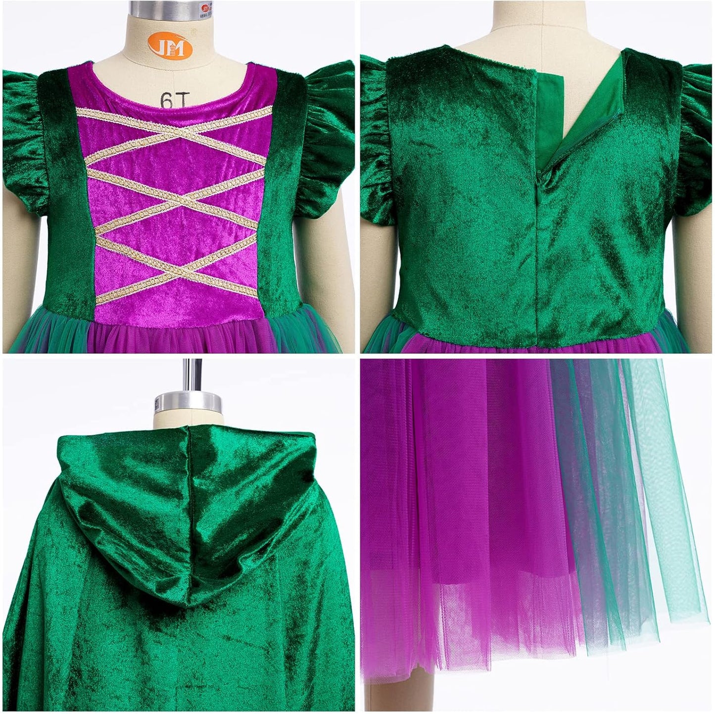 Halloween Costume for Girls Velvet Tulle Tutu Witch Dresses with Wigs Velvet Cape 3Pcs Set for Halloween Carnival