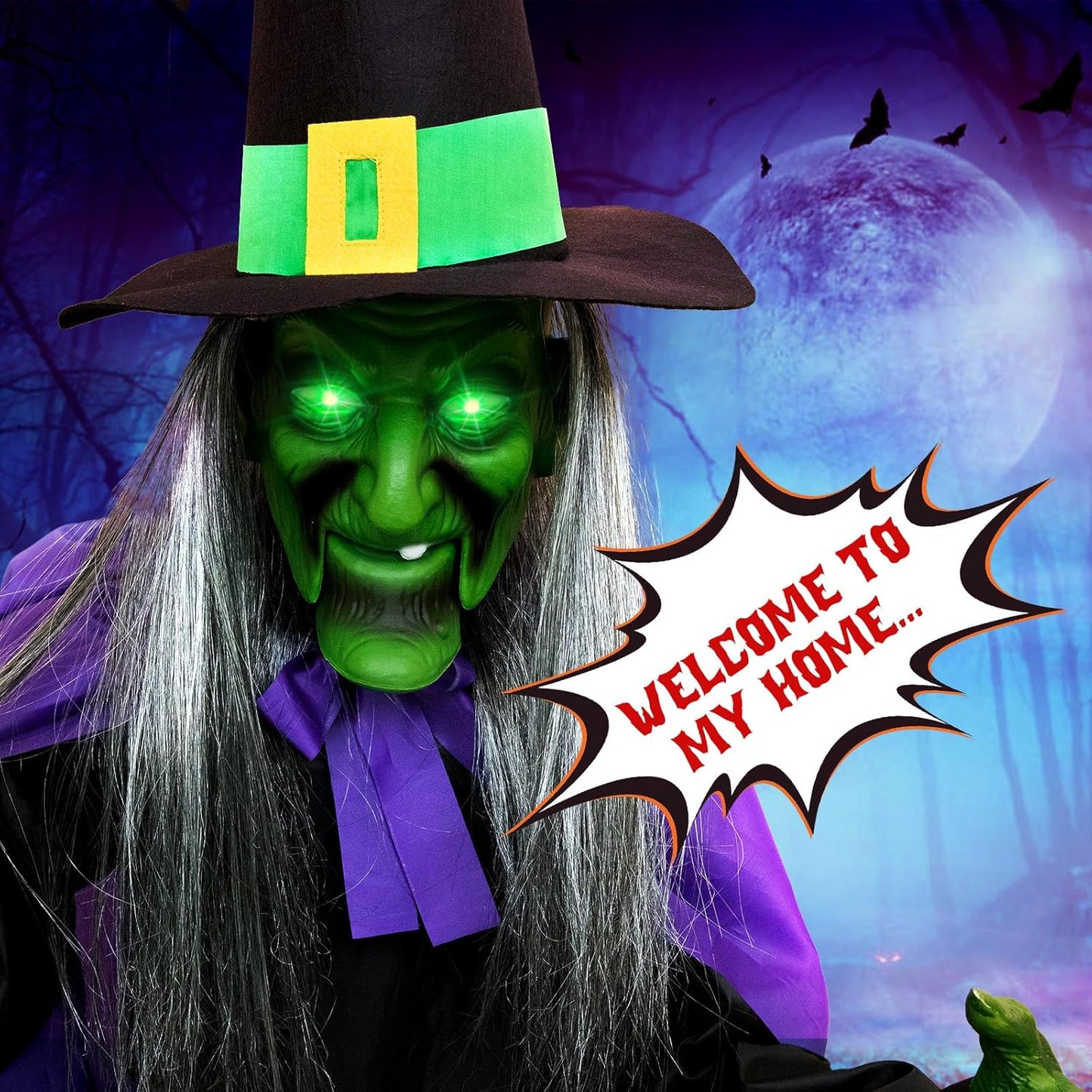 Halloween Decorations Outdoor - 12 Ft Animated Hovering Witch Animatronics Prop with Sound & Touch Activated Sensor - Spooky Scary Decor for Home outside Garden Yard Lawn