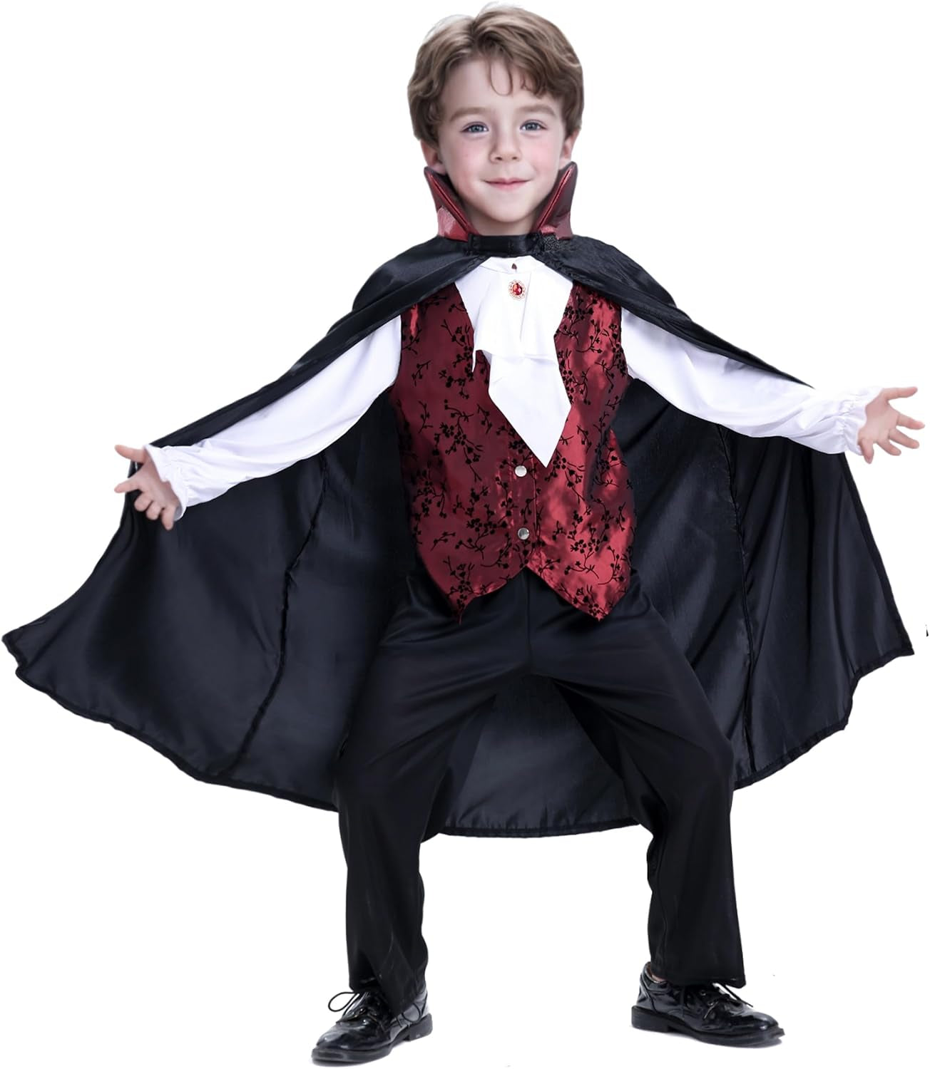 Scary Vampire Costume for Kids – Boys Gothic Vampire Costume Outfit for Halloween Party or Trick-Or-Treat