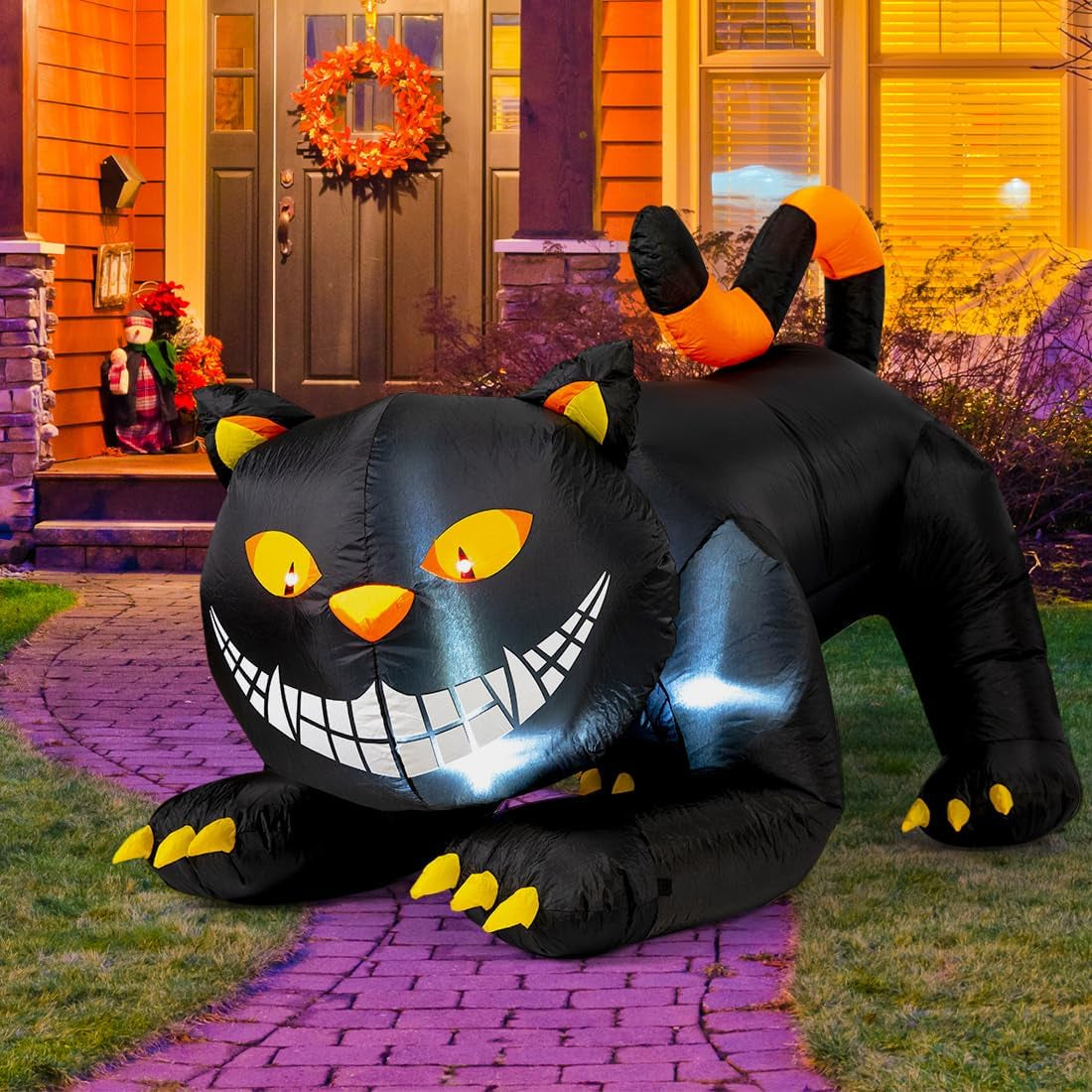 6 FT Halloween Inflatables Outdoor Black Cat with Shakable Head, Blow up Yard Decoration with LED Lights Built-In for Holiday/Party/Yard/Garden