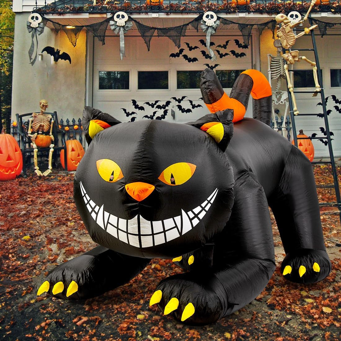 6 FT Halloween Inflatables Outdoor Black Cat with Shakable Head, Blow up Yard Decoration with LED Lights Built-In for Holiday/Party/Yard/Garden