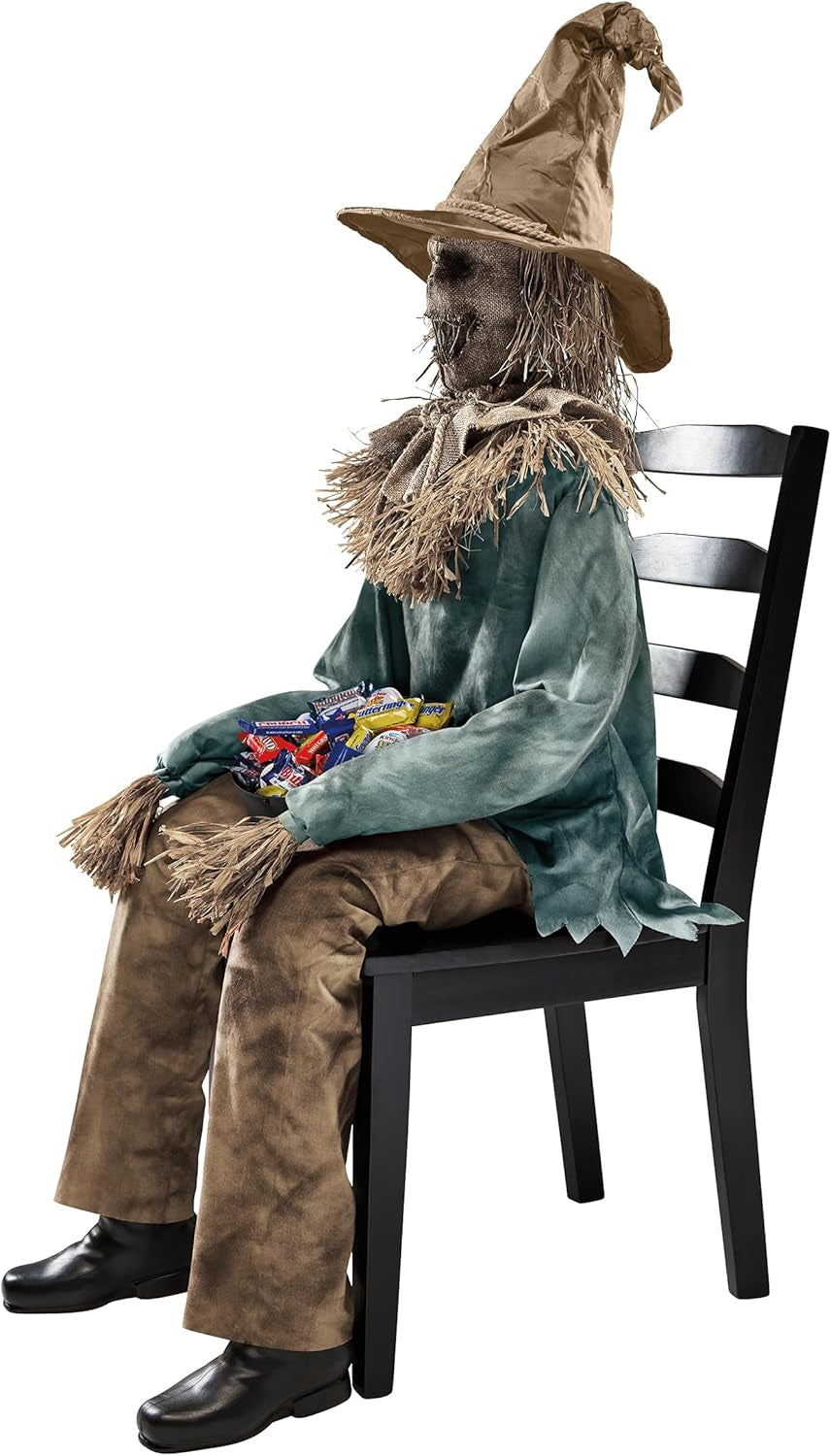 4.5 Ft Scary Sitting Scarecrow Animatronic | Decorations | Animated | Pop-Up Motion | Scarecrow Prop