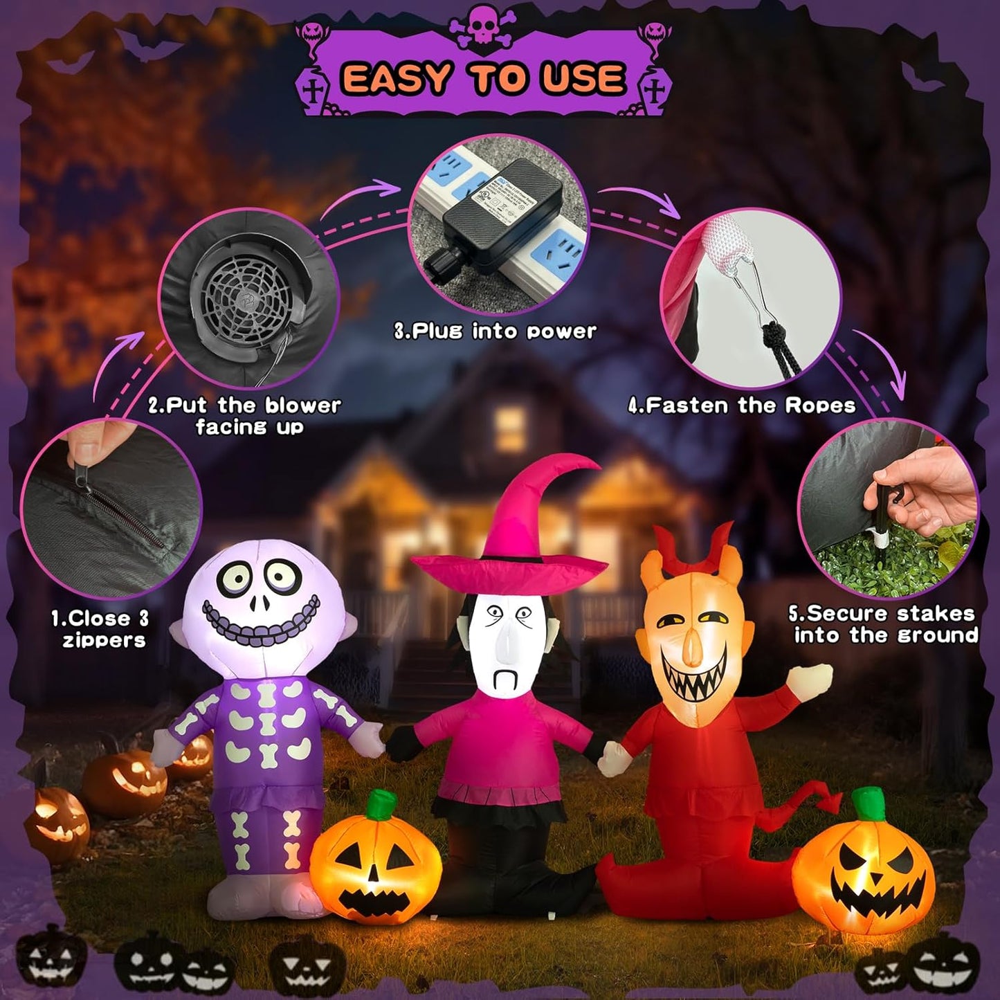 5 Ft Halloween Inflatable Yard Decoration, Outdoor Blow up Yard Fun Decor, Built-In LED Lights for Outdoor Halloween Lawn Decor