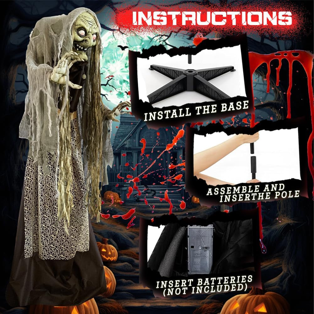 60'' Halloween Animatronics Standing Witch Talking Halloween Decorations Outdoor- Sound Activated with Creepy Motion, Light up Eyes, Haunted House Scary Horror Prop, Yard Lawn Decor