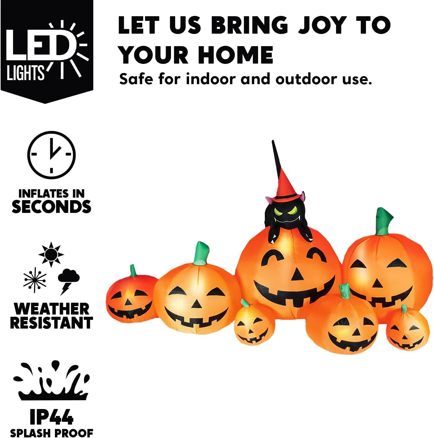 7 FT Long Halloween Inflatables Pumpkin Outdoor Decorations, 7 Pumpkins outside Decoration with Witch'S Cat with Build-In Leds Blow up Inflatables for Party Yard Lawn Garden Decor