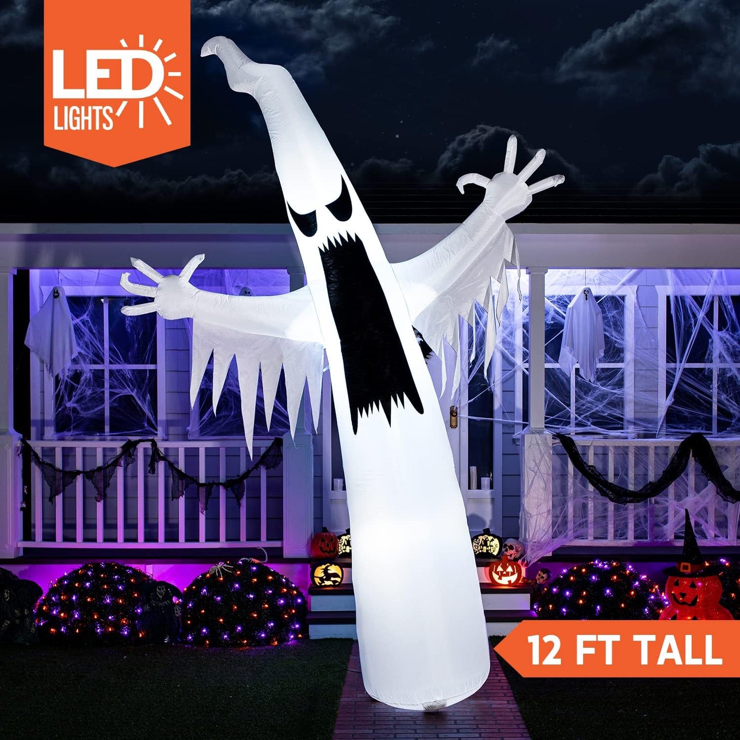 12 FT Halloween Inflatables Outdoor Decorations, Scary Ghost Halloween Decor, Inflatable Ghost Blow Ups for Yard with Leds for outside Yard Decorations