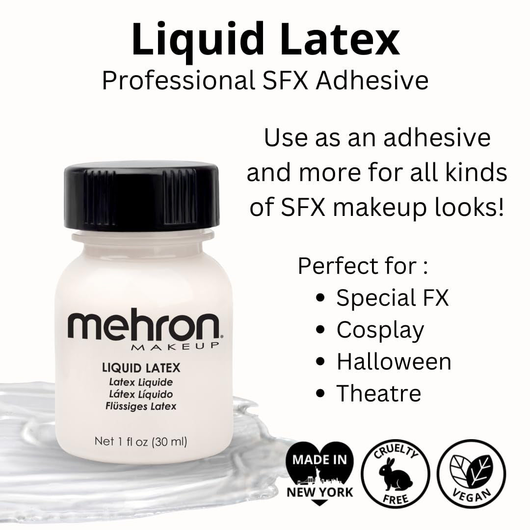 Makeup Liquid Latex | SFX Makeup | Halloween | Latex Glue for Skin | Prosthetic Glue 1 Fl Oz (30 Ml) (Clear Flesh)