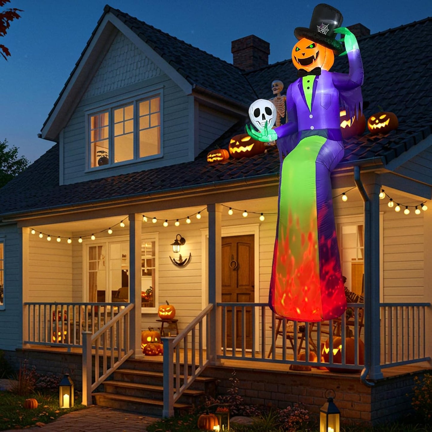 10FT Giant Halloween Inflatables, Scary Sitting Inflatable Pumpkin Decorations Outdoor with Flame Light, Halloween Blow up Yard Decorations for Roof Balcony Lawn Garden Yard Decor