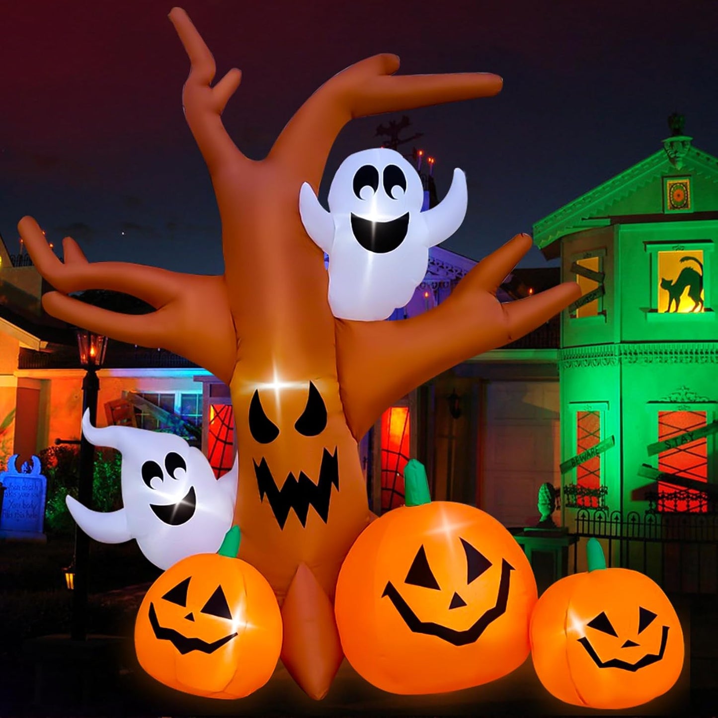 8 Ft Halloween Inflatable Dead Tree with Ghosts Pumpkins Decoration Blow up Decor for Lawn Patio Indoor Outdoor Home Yard Party