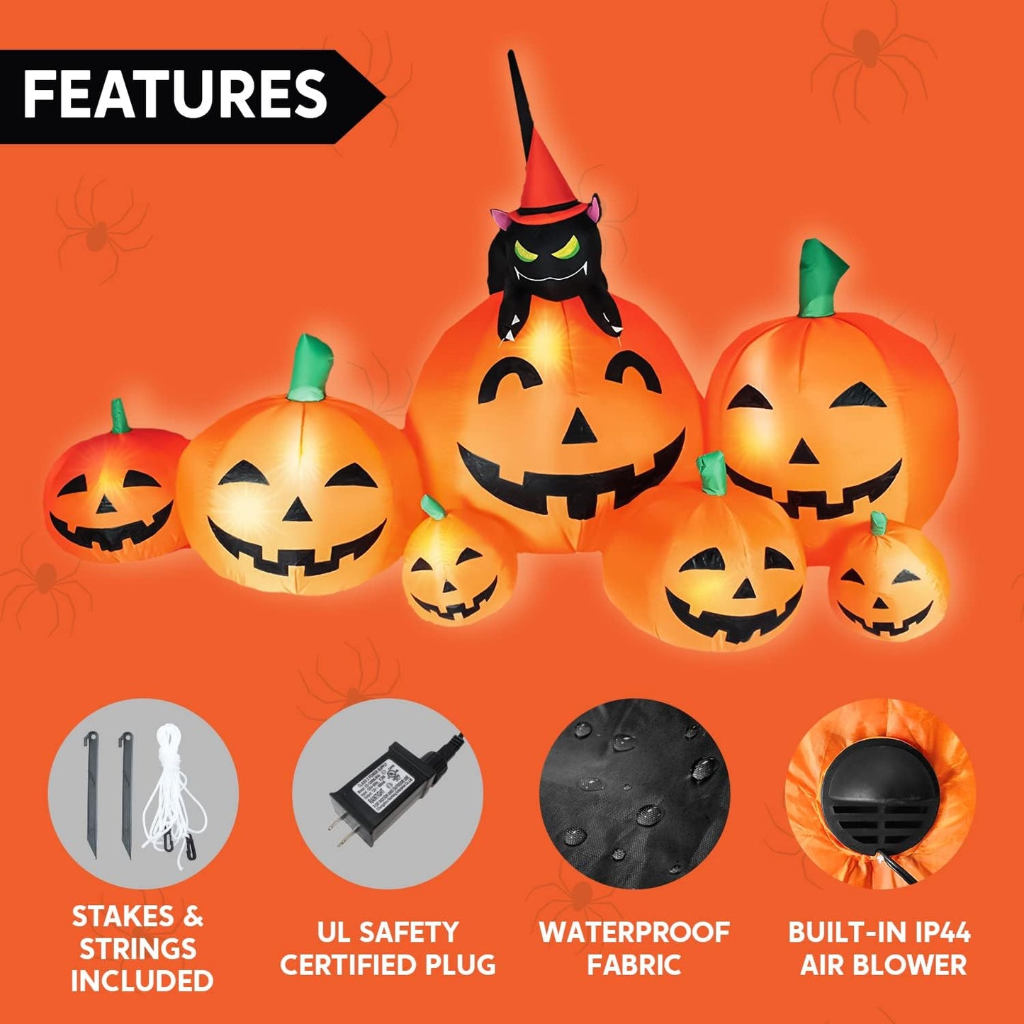 7 FT Long Halloween Inflatables Pumpkin Outdoor Decorations, 7 Pumpkins outside Decoration with Witch'S Cat with Build-In Leds Blow up Inflatables for Party Yard Lawn Garden Decor