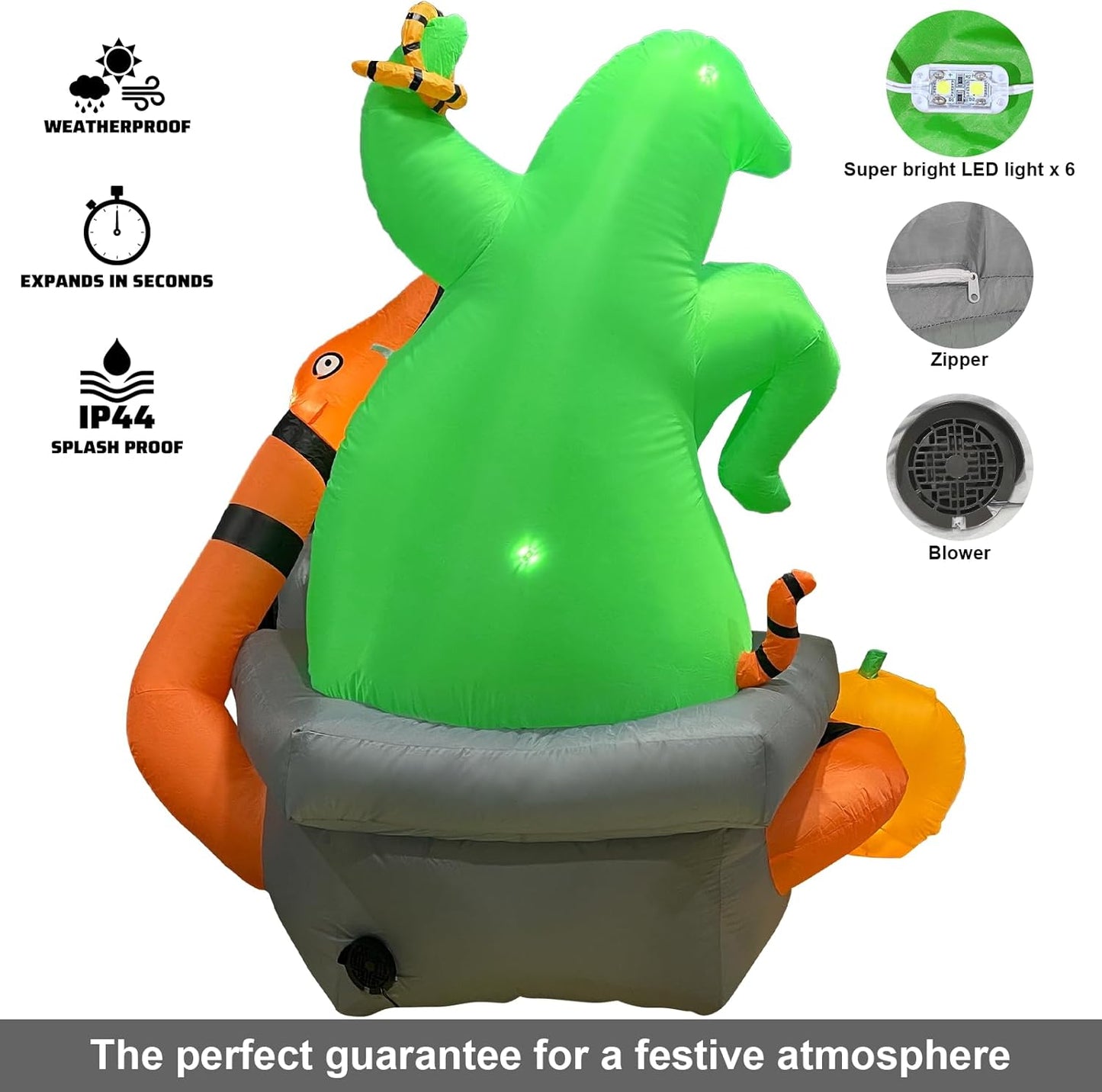 6Ft Halloween Inflatable Outdoor Decoration,Halloween Blow up Green Monster with Snake Pumpkins and Tombstone Yard Decorations,Built-In LED Lights - for Outdoor Lawn Decoration