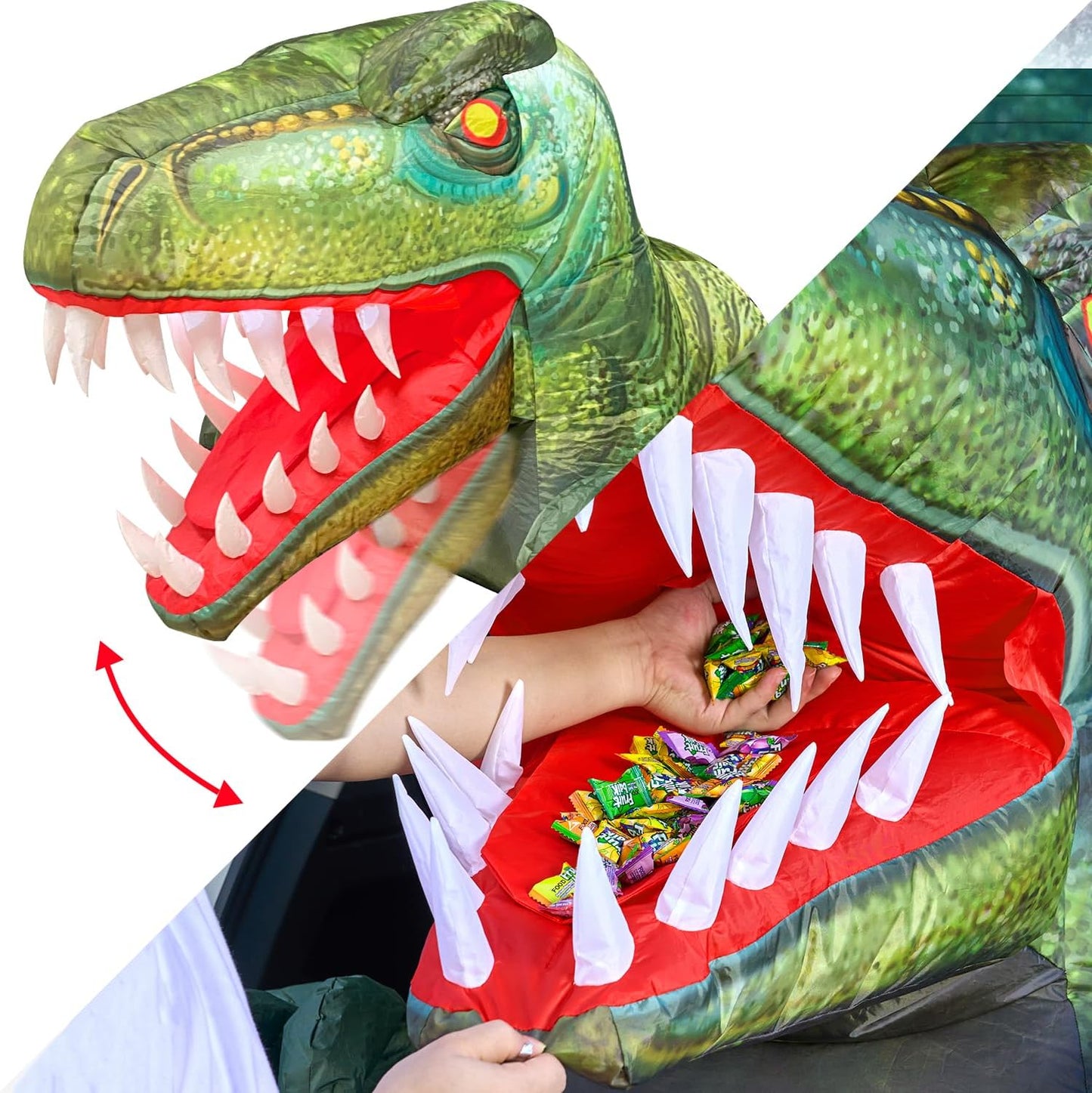 Animated Halloween Inflatable Outdoor Decorations, Trunk or Treat Car Decorations, Blow Ups Animated Dinosaur with Leds for Halloween Yard Decoration