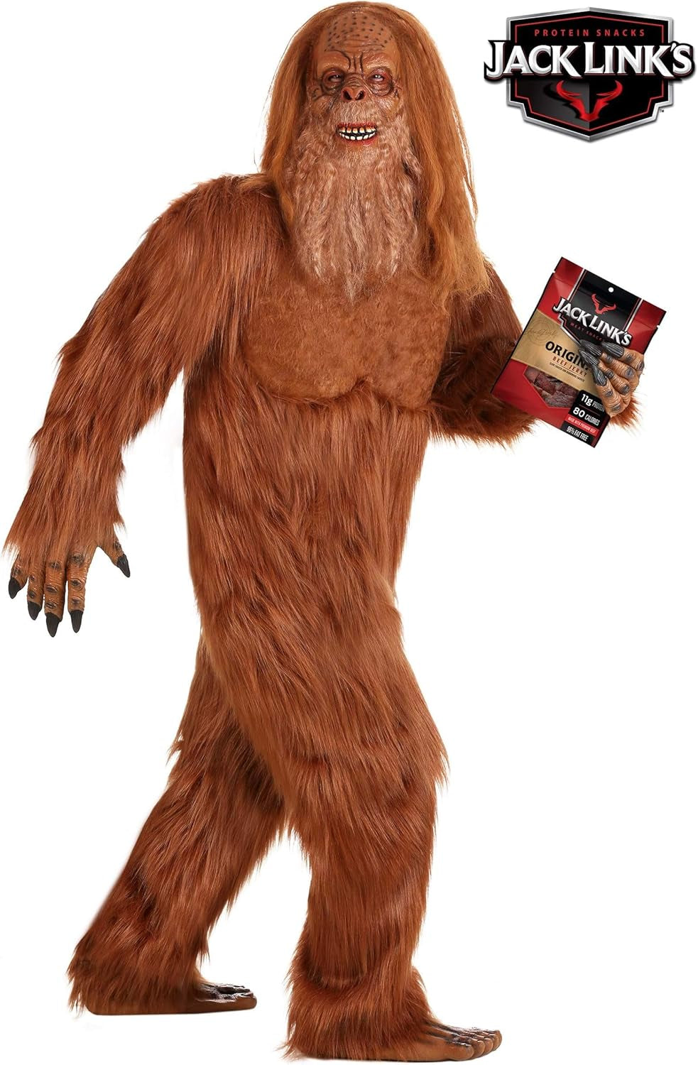 Adult Jack Links Sasquatch Halloween Costume | Bigfoot Mascot Complete Outfit | Officially Licensed