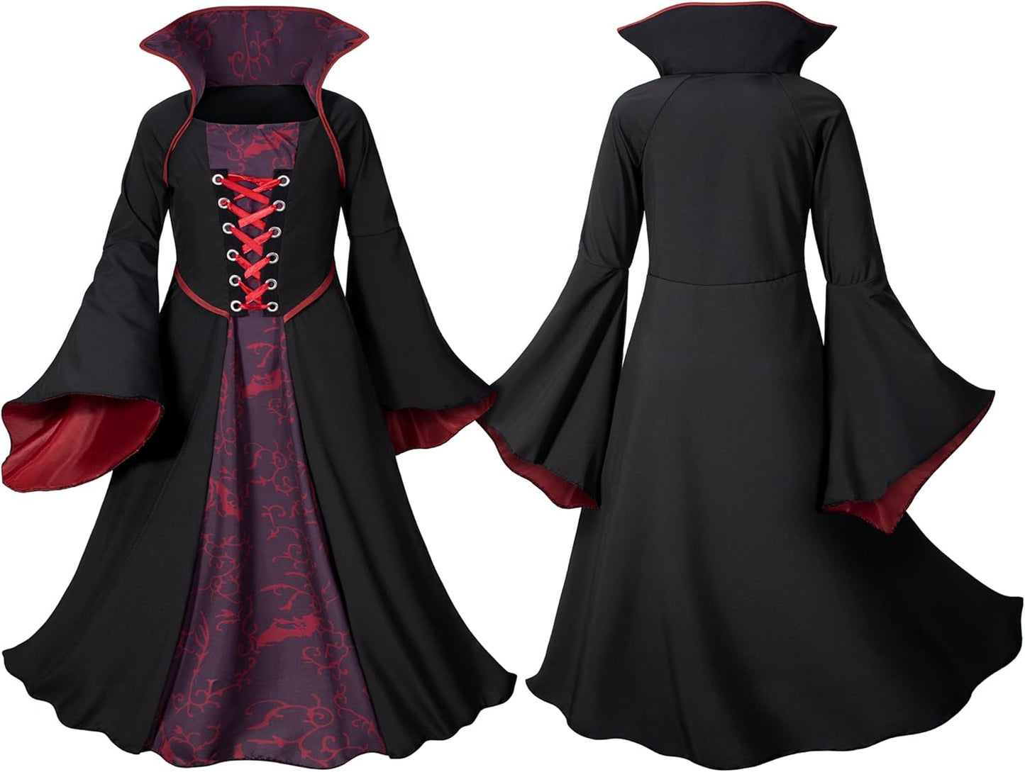 Vampire Costume Set for Girls Halloween Dress up with Vampires Props (Fangs, Wand, Choker) 3-12 Years