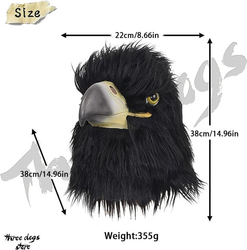 Black Eagle Mask Novelty Latex Hawk Mask Closed Mouth Eagle Head Mask Animal Costume Bird Mask for Party Festival Halloween Masquerade