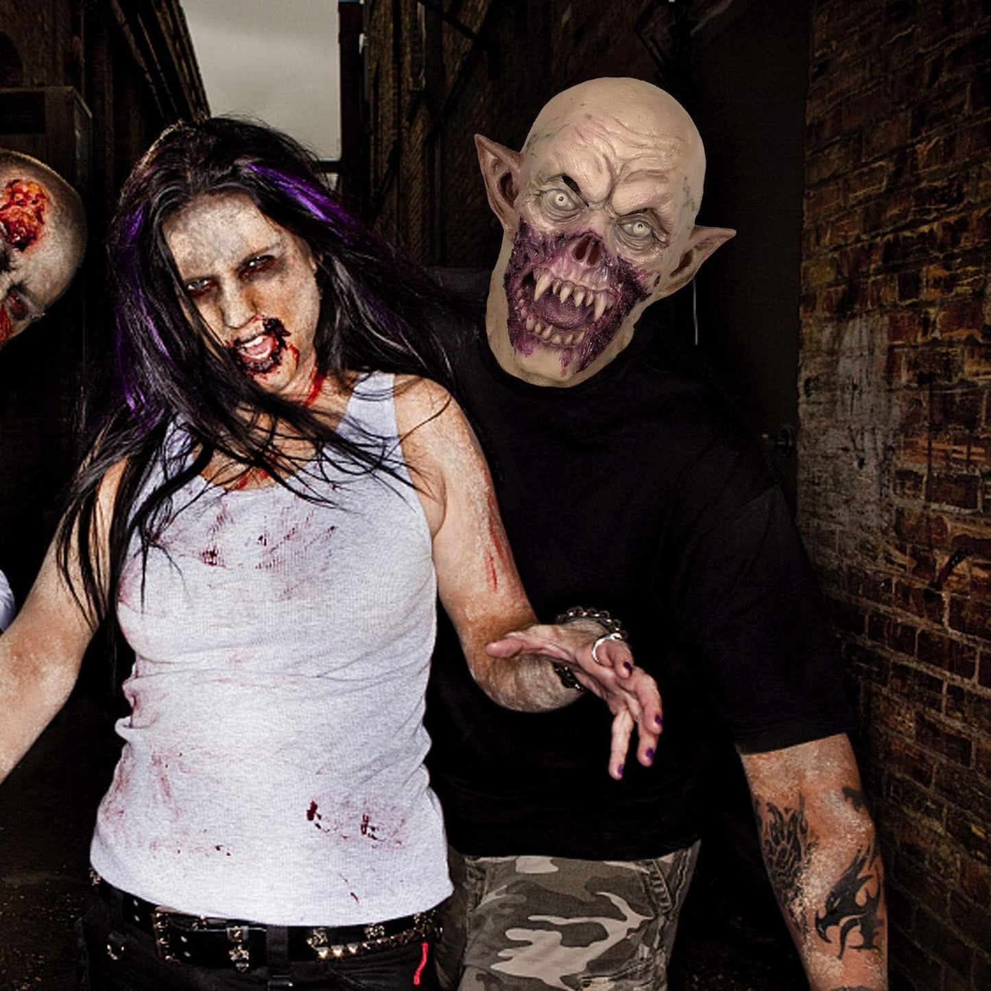 Vampire Mask Zombie Head Mask for Adult, Scary Horror Creepy Demon Monster Mask for Halloween Costume Party.