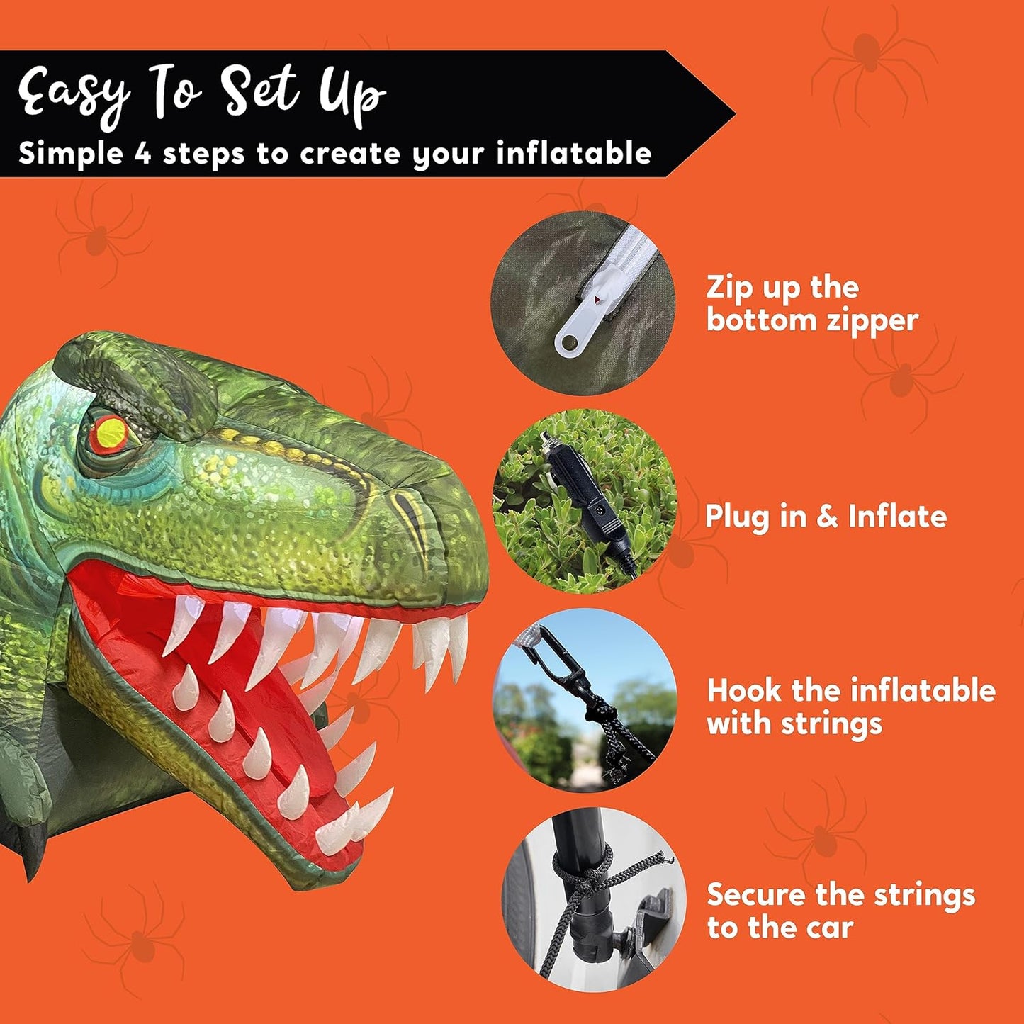 Animated Halloween Inflatable Outdoor Decorations, Trunk or Treat Car Decorations, Blow Ups Animated Dinosaur with Leds for Halloween Yard Decoration