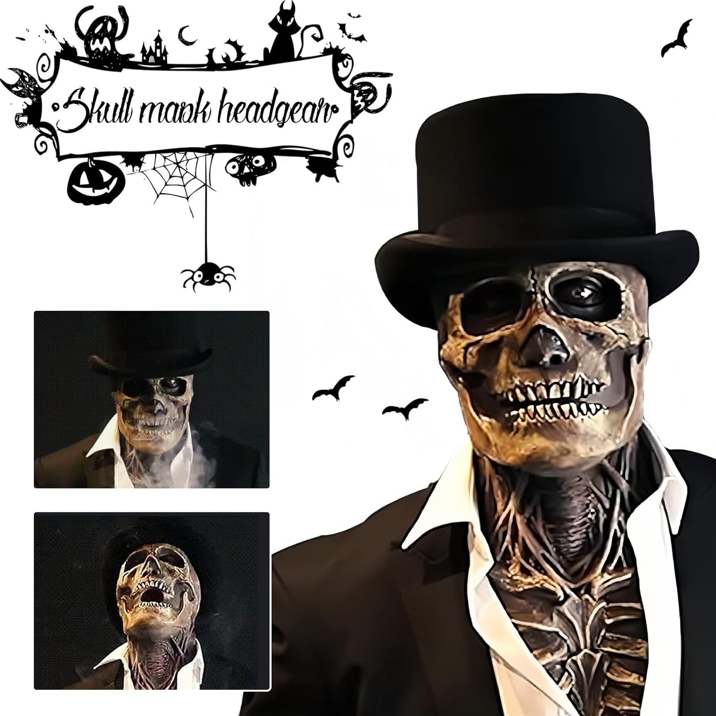 Halloween Skull Mask,Scary Full Head Horror Mask with Movable Jaw, Scary Realistic Latex Helmet Cosplay Party Props