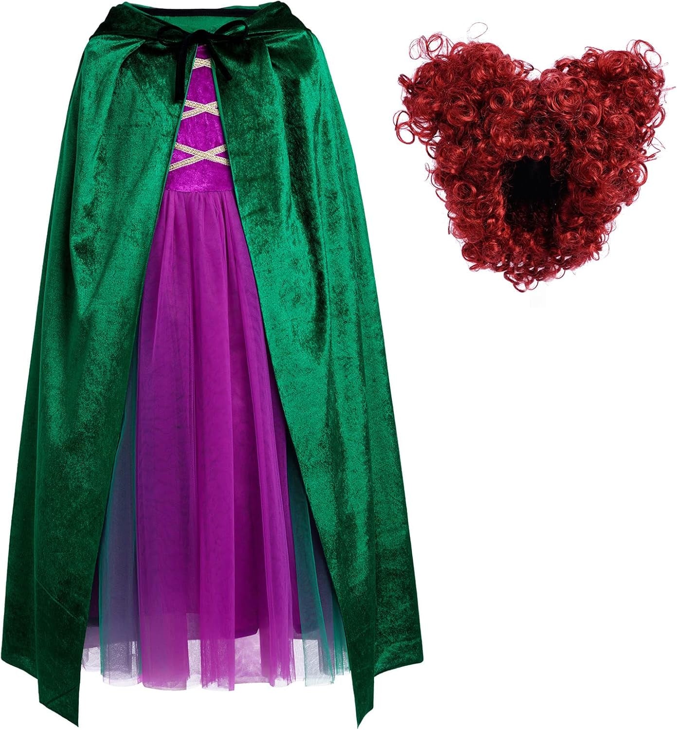 Halloween Costume for Girls Velvet Tulle Tutu Witch Dresses with Wigs Velvet Cape 3Pcs Set for Halloween Carnival