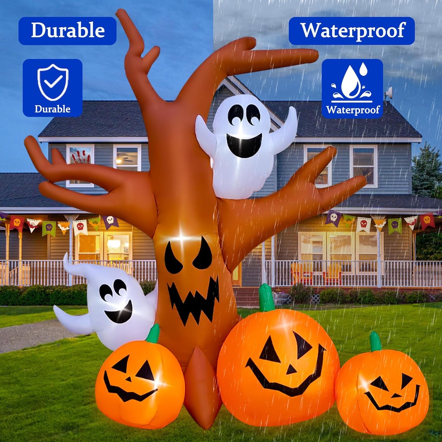 8 Ft Halloween Inflatable Dead Tree with Ghosts Pumpkins Decoration Blow up Decor for Lawn Patio Indoor Outdoor Home Yard Party