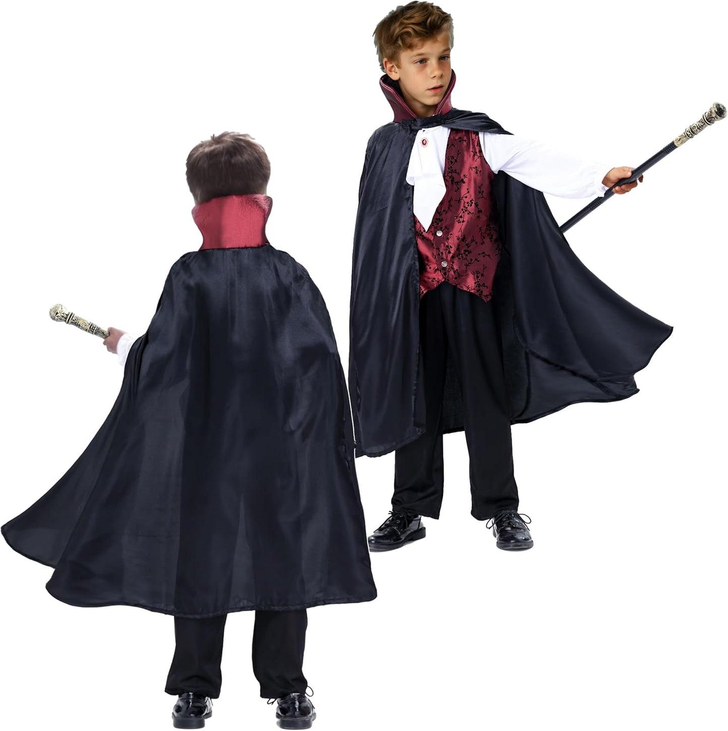 Scary Vampire Costume for Kids – Boys Gothic Vampire Costume Outfit for Halloween Party or Trick-Or-Treat