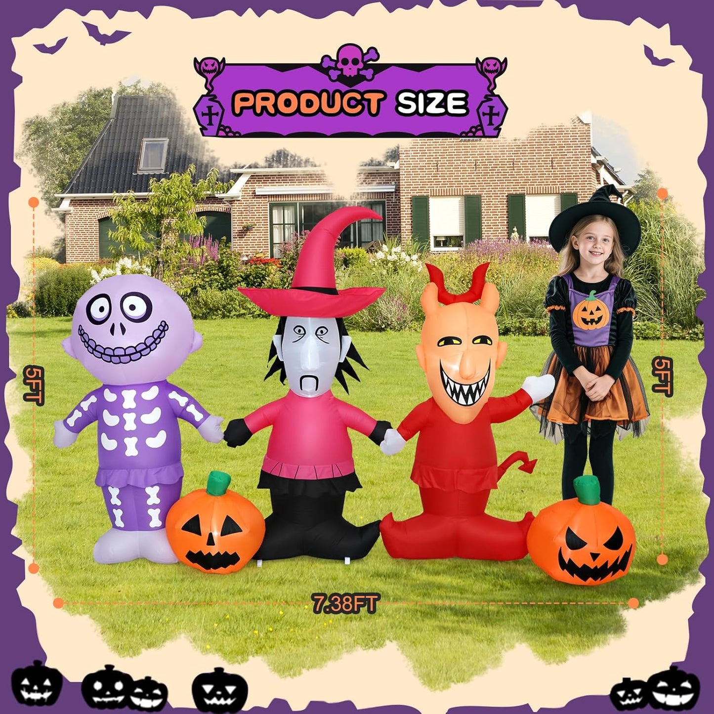 5 Ft Halloween Inflatable Yard Decoration, Outdoor Blow up Yard Fun Decor, Built-In LED Lights for Outdoor Halloween Lawn Decor