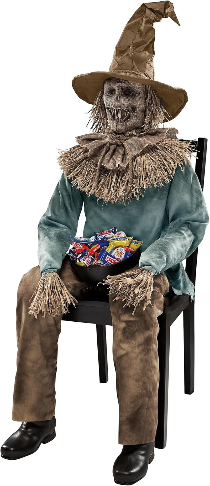 4.5 Ft Scary Sitting Scarecrow Animatronic | Decorations | Animated | Pop-Up Motion | Scarecrow Prop