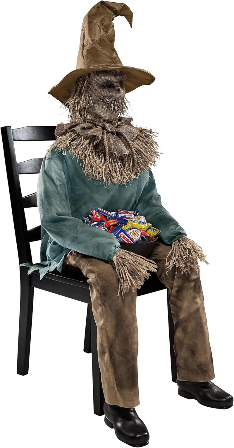 4.5 Ft Scary Sitting Scarecrow Animatronic | Decorations | Animated | Pop-Up Motion | Scarecrow Prop
