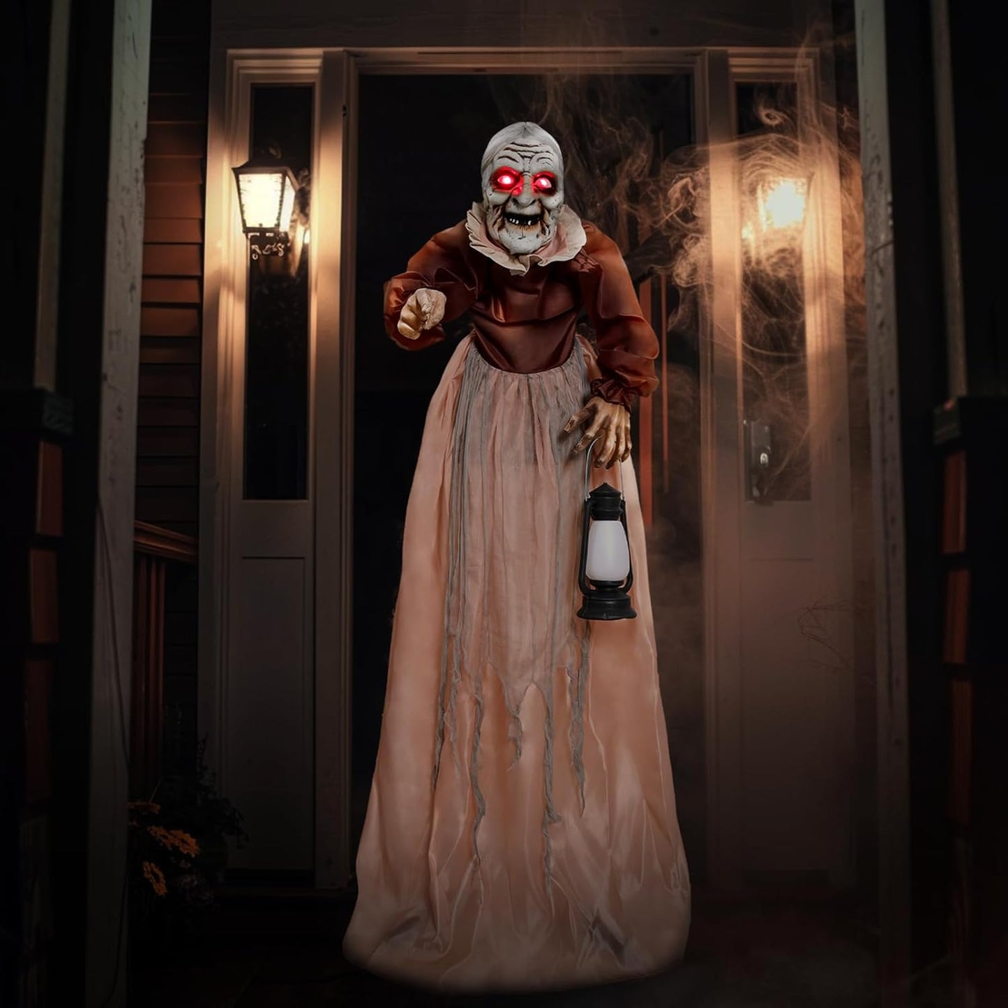 5FT Halloween Animatronics Life Size Witch Scary Prop, Motion Activated Outdoor Decoration, with Creepy Light up Eyes and Moving Arms, for Haunted House Party Lawn Patio Yard Decor