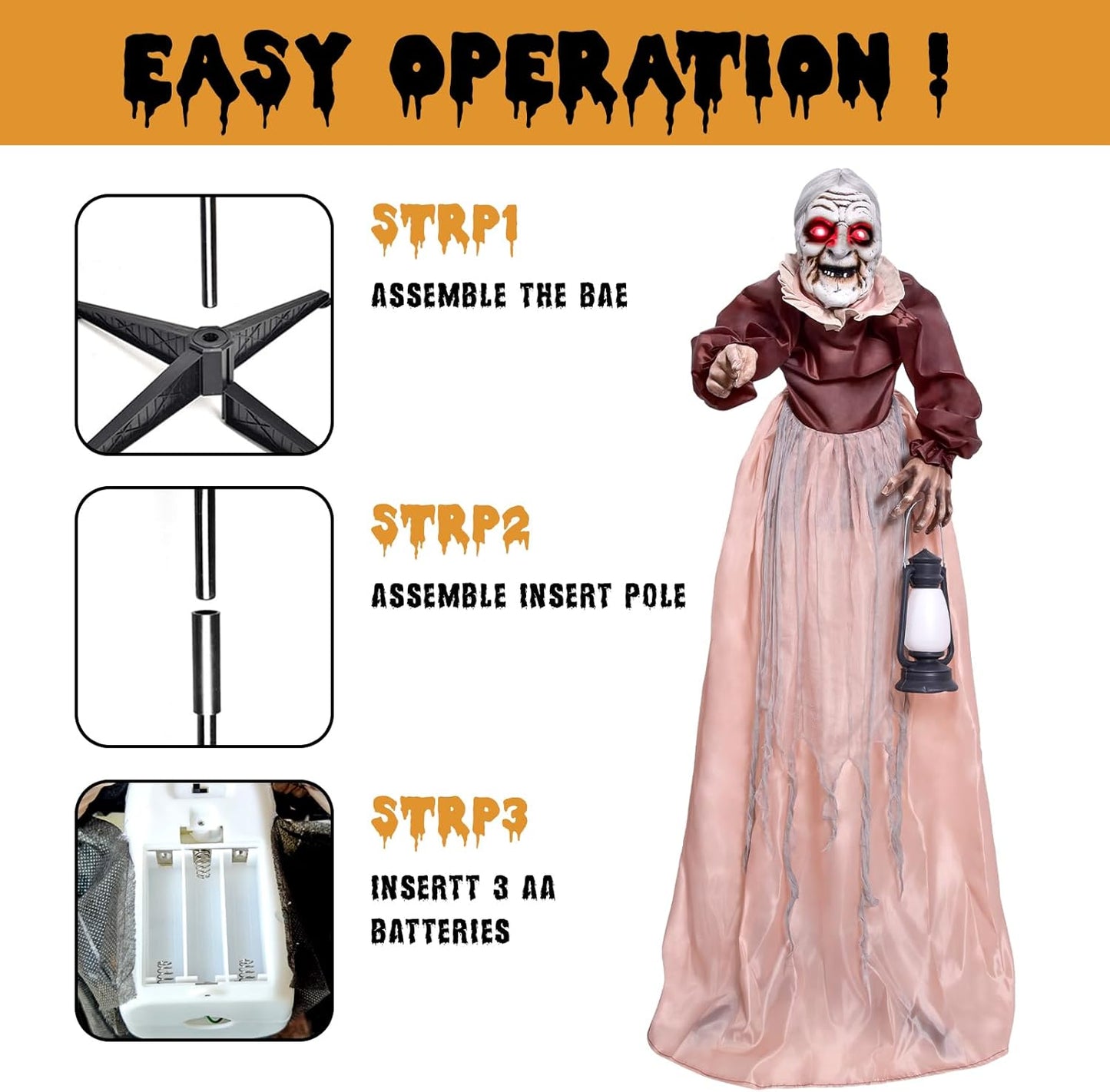 5FT Halloween Animatronics Life Size Witch Scary Prop, Motion Activated Outdoor Decoration, with Creepy Light up Eyes and Moving Arms, for Haunted House Party Lawn Patio Yard Decor