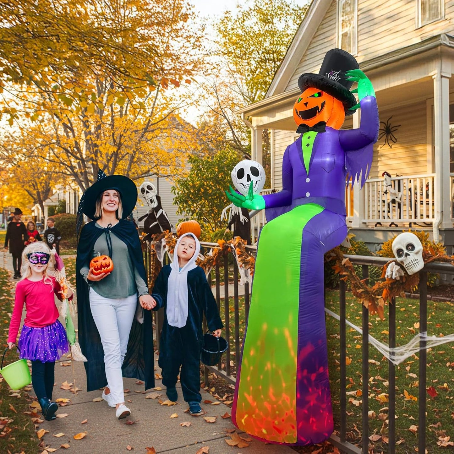 10FT Giant Halloween Inflatables, Scary Sitting Inflatable Pumpkin Decorations Outdoor with Flame Light, Halloween Blow up Yard Decorations for Roof Balcony Lawn Garden Yard Decor