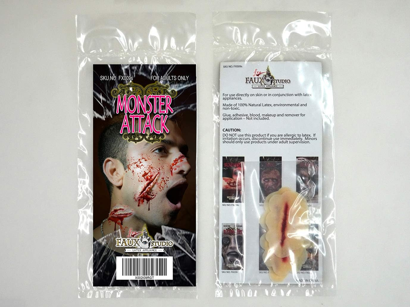 Monster Attack Zombie 3-PC Wounds Halloween Latex Prosthetic Appliance. Red