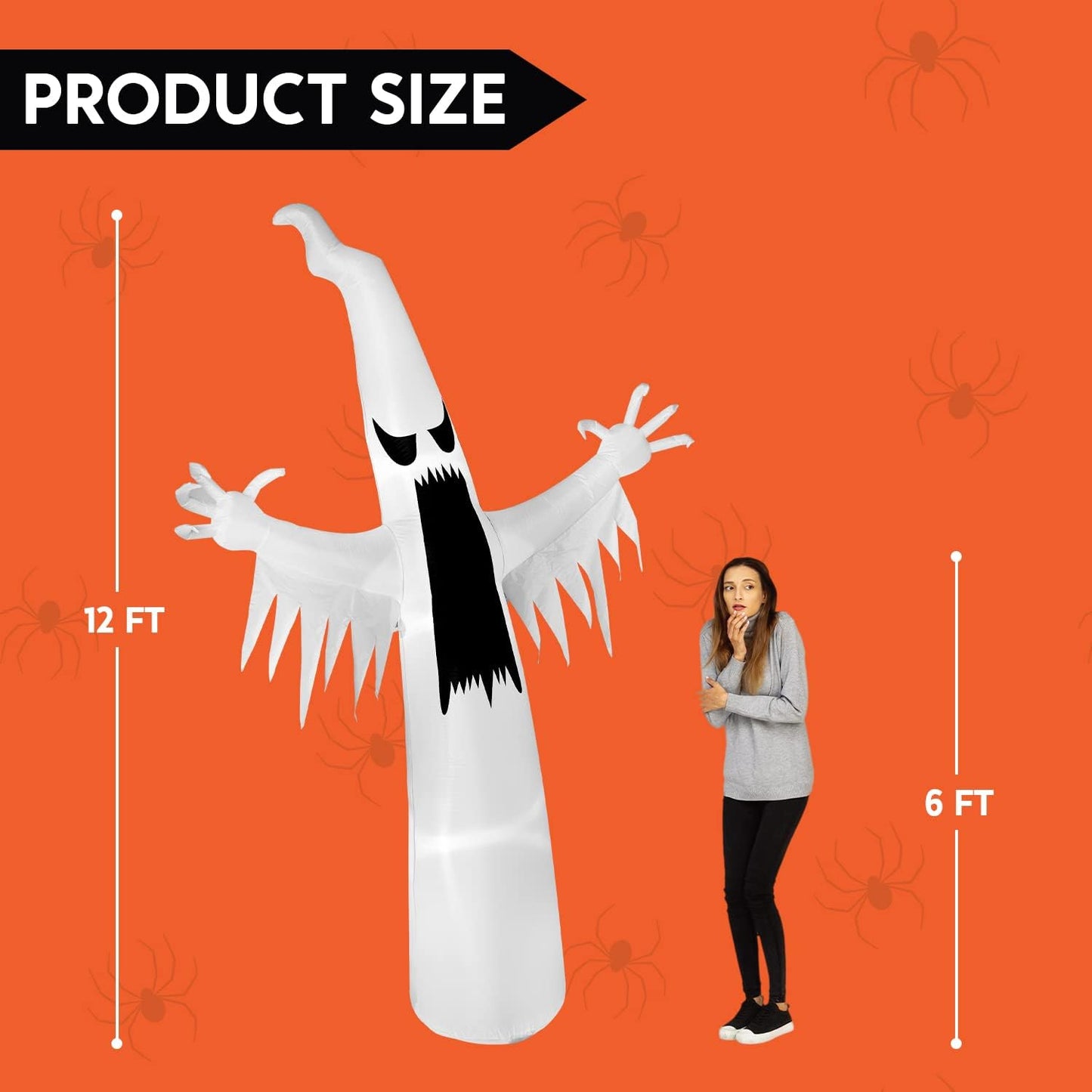 12 FT Halloween Inflatables Outdoor Decorations, Scary Ghost Halloween Decor, Inflatable Ghost Blow Ups for Yard with Leds for outside Yard Decorations