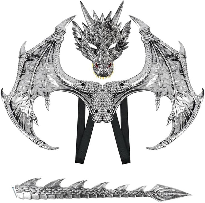 Kids Dinosaur Costume Dress up Wings Dragon Tail Mask Set Halloween for Children Birthday Party Favors Gifts