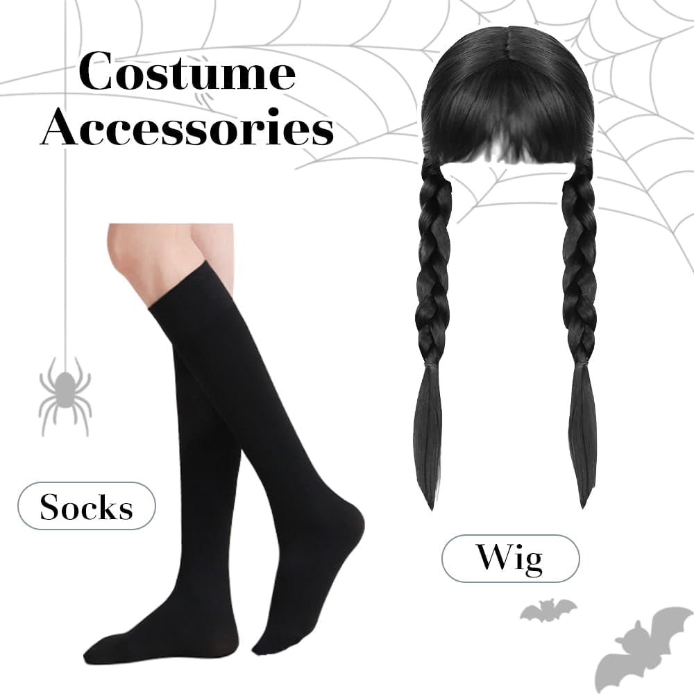 Girl Grey Costume Striped Long Coat Kid Cosplay Dress Halloween Character Party with Wig and Socks Set