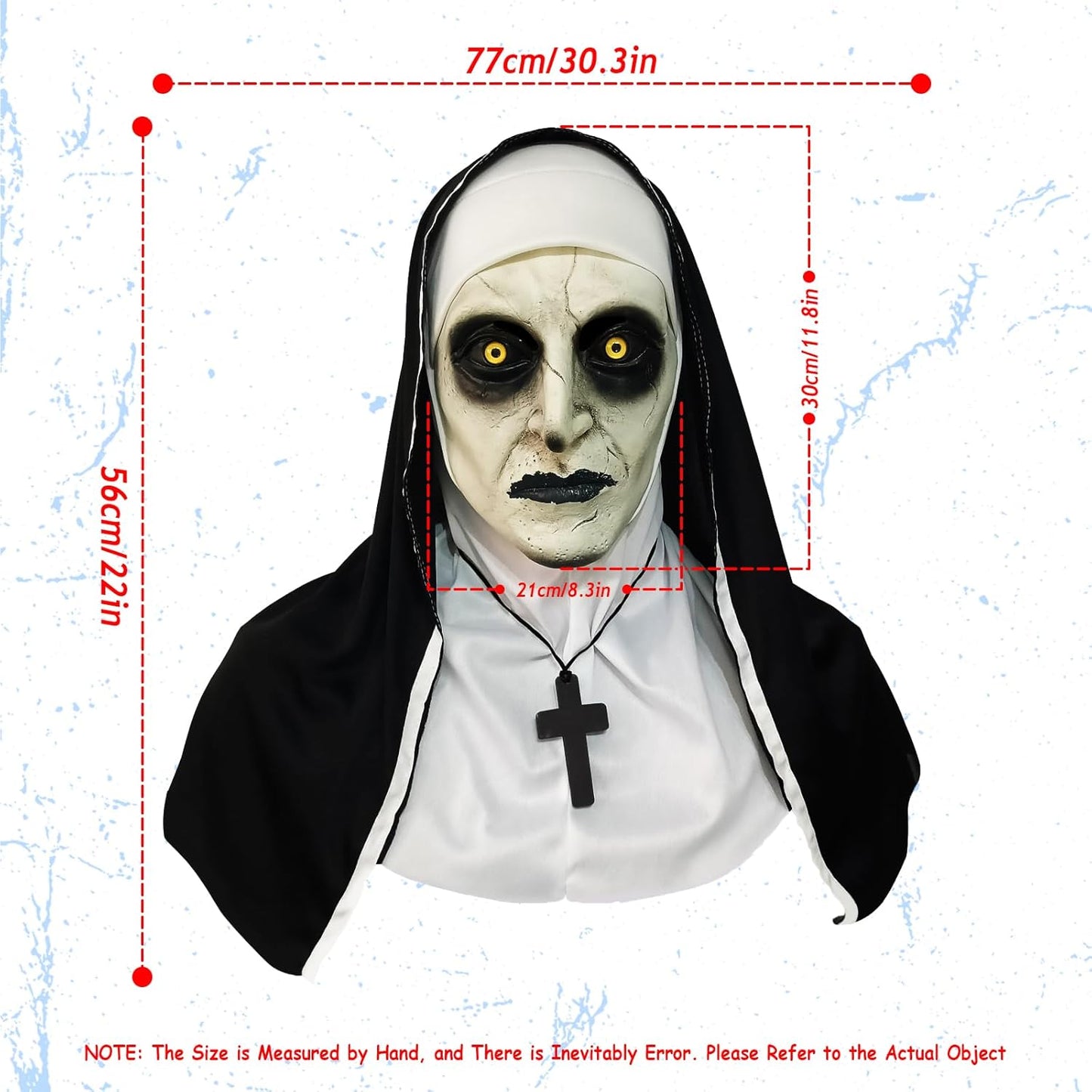 2024 Nun Scary Mask,Halloween Party Scary Full Head Costume Mask with Cross Necklace