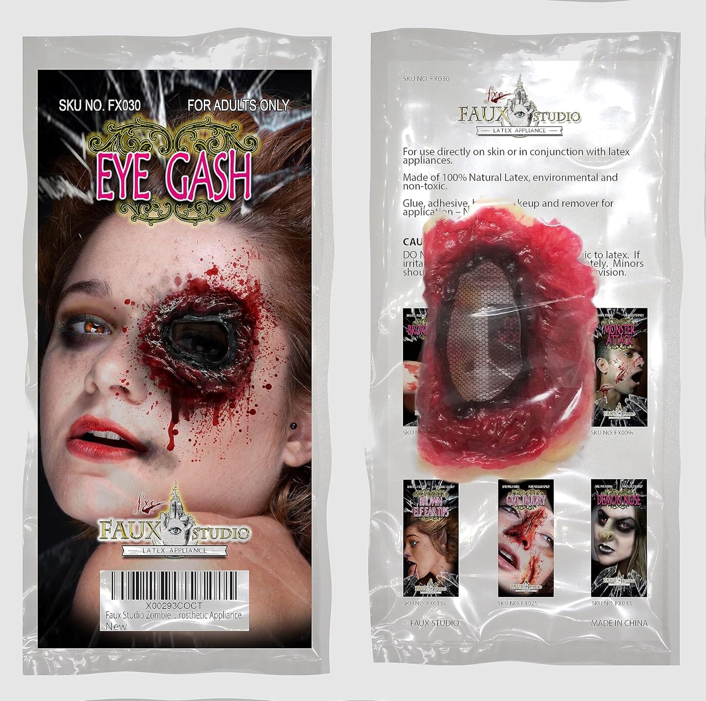 Zombie Eye Gash Halloween Latex Prosthetic Appliance. Multicolored