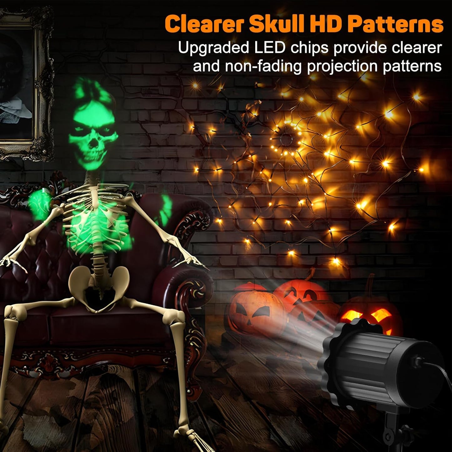 Halloween Projector Lights Outdoor,2025 Upgraded 3D Dynamic Skull Ghost Decorations Light,Clearer Skull HD Patterns,Night Light for Home Window Wall Halloween Decor