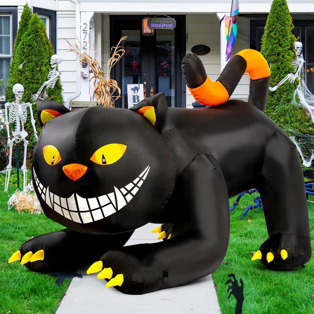 6 FT Halloween Inflatables Outdoor Black Cat with Shakable Head, Blow up Yard Decoration with LED Lights Built-In for Holiday/Party/Yard/Garden