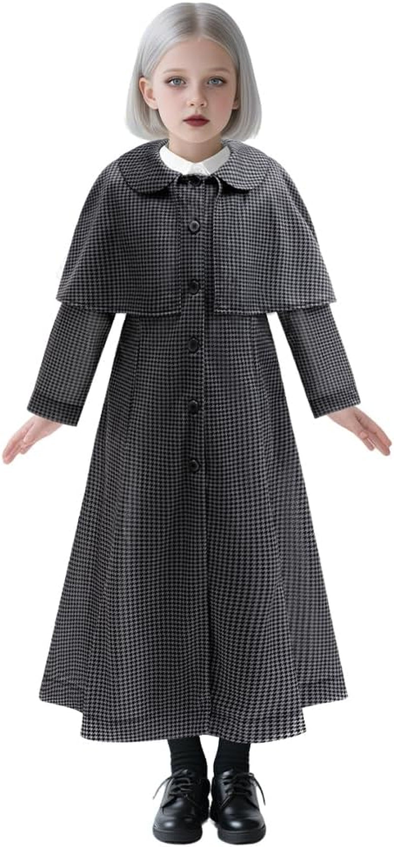 Girl Grey Costume Striped Long Coat Kid Cosplay Dress Halloween Character Party with Wig and Socks Set