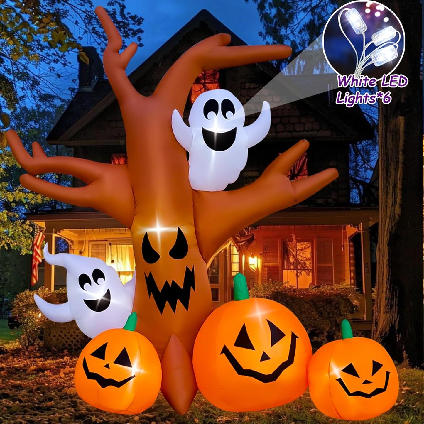 8 Ft Halloween Inflatable Dead Tree with Ghosts Pumpkins Decoration Blow up Decor for Lawn Patio Indoor Outdoor Home Yard Party